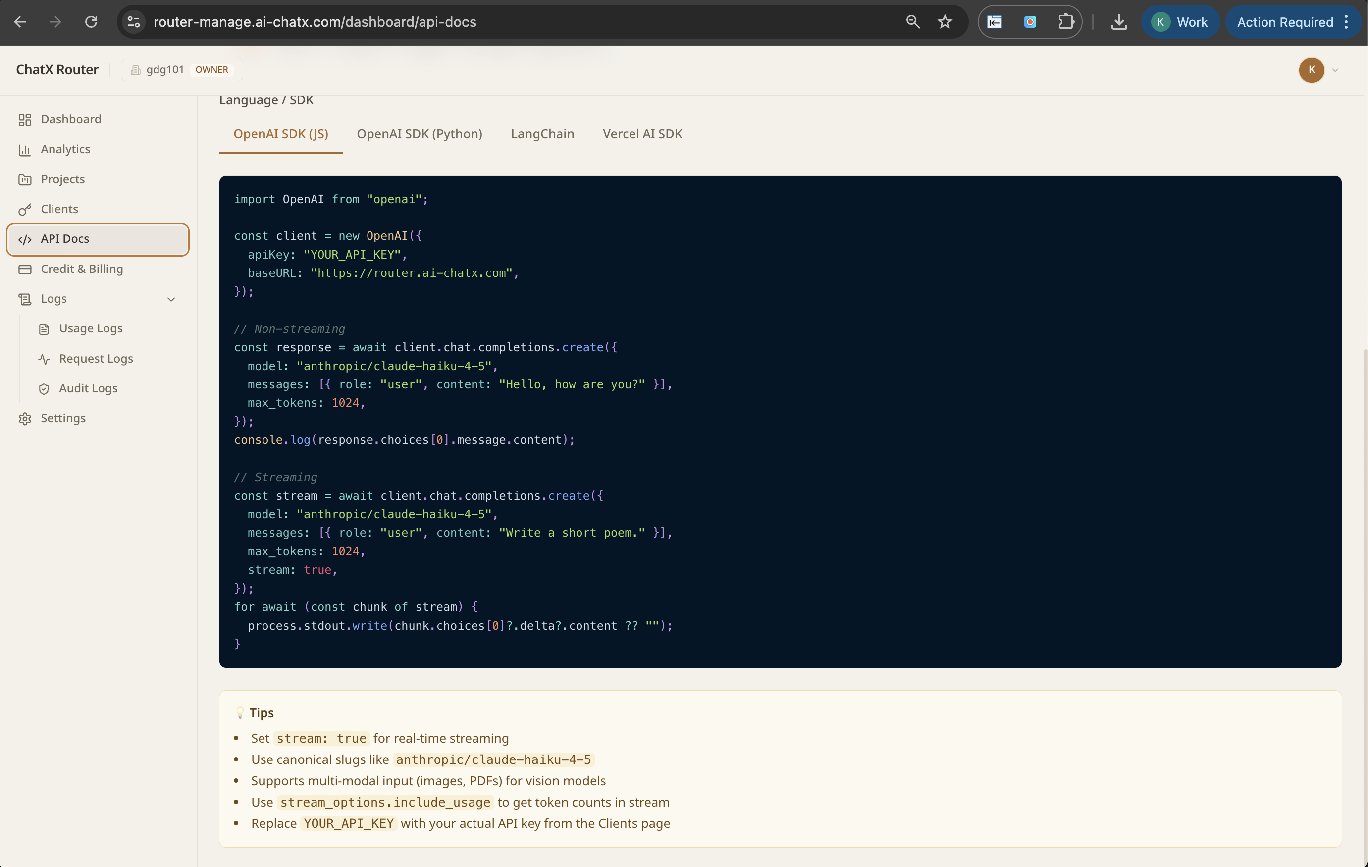 Billing — project balances, spend tracking, wallet management